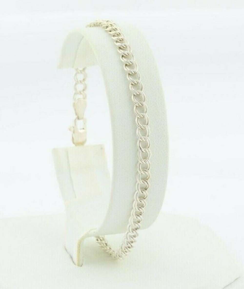 Sterling Silver Double Link Charm Starter Bracelet 8 Inch
